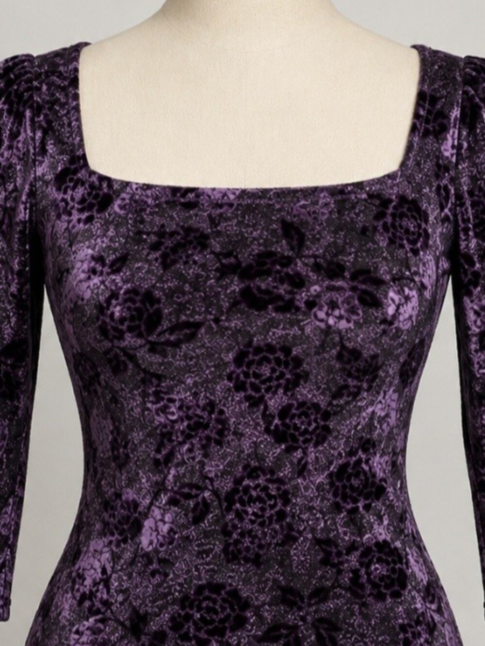 Vintage 90s Wrapper Purple Black Floral Lace Top Square Neck Whimsigoth S/M